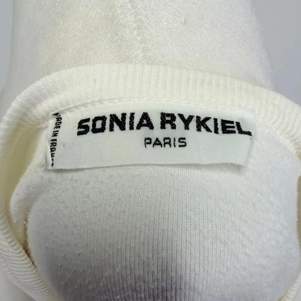 Vintage SONIA RYKIEL Cotton Velour Dress Cream Size L Exposed Seams Pockets